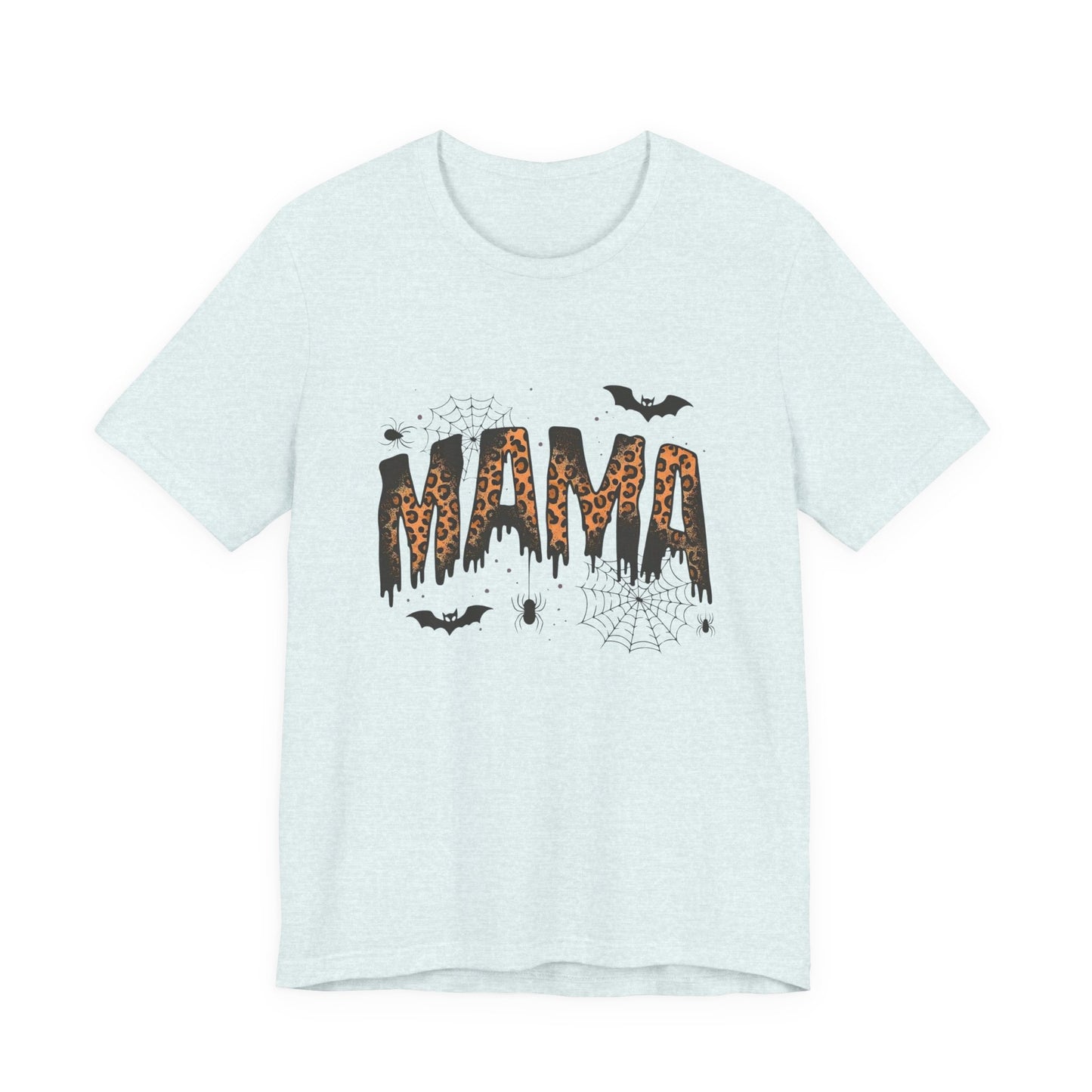 Mama Halloween Tee — Leopard Drip "MAMA" with Bats & Spiders Halloween Shirt