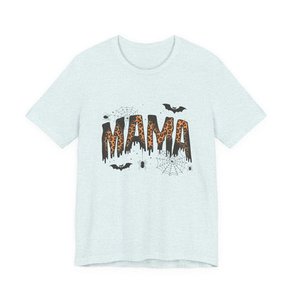 Mama Halloween Tee — Leopard Drip "MAMA" with Bats & Spiders Halloween Shirt