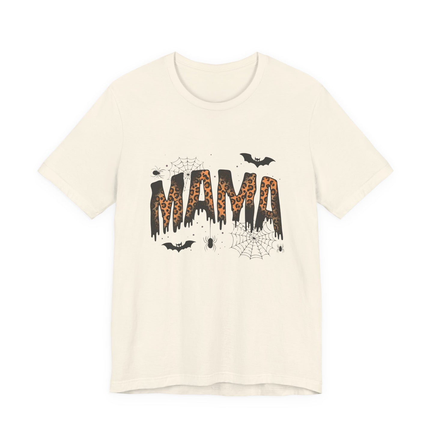 Mama Halloween Tee — Leopard Drip "MAMA" with Bats & Spiders Halloween Shirt