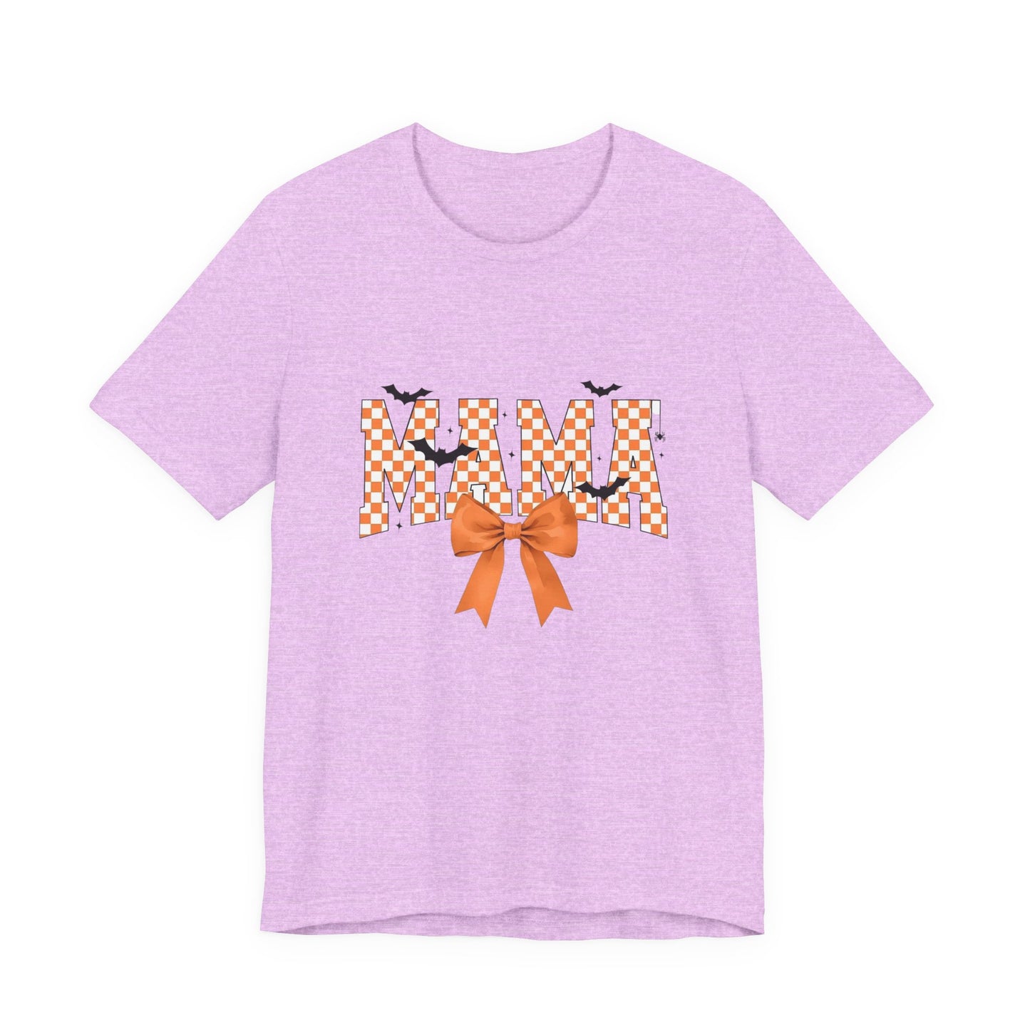 Mami Halloween Tee — Orange Checker 'MAMI' with Bow & Bats
