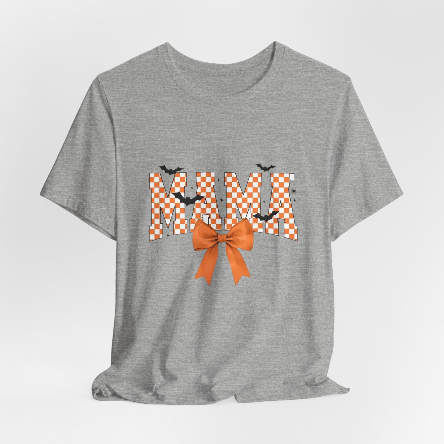 Mami Halloween Tee — Orange Checker 'MAMI' with Bow & Bats