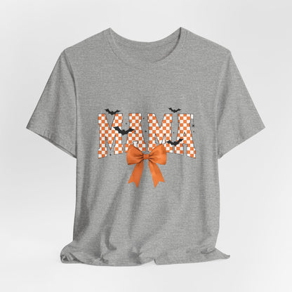 Mami Halloween Tee — Orange Checker 'MAMI' with Bow & Bats