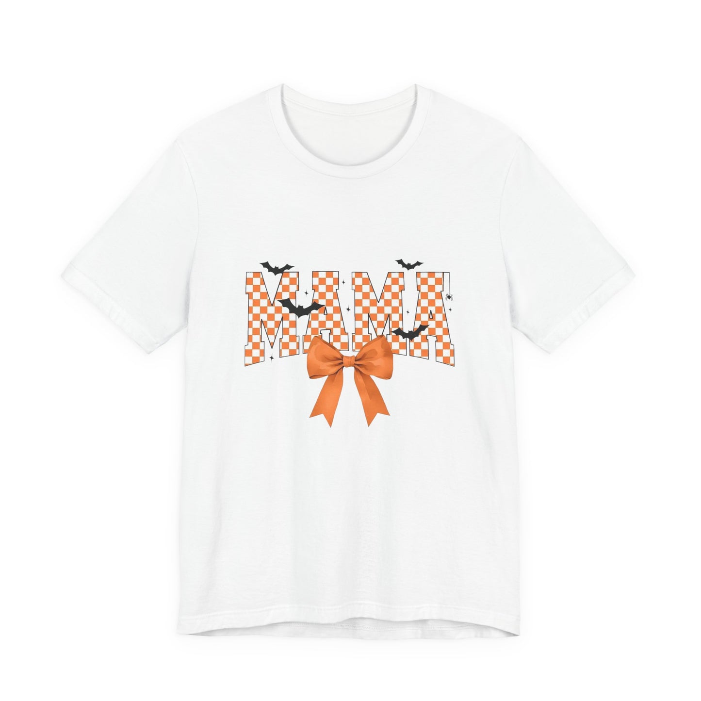Mami Halloween Tee — Orange Checker 'MAMI' with Bow & Bats