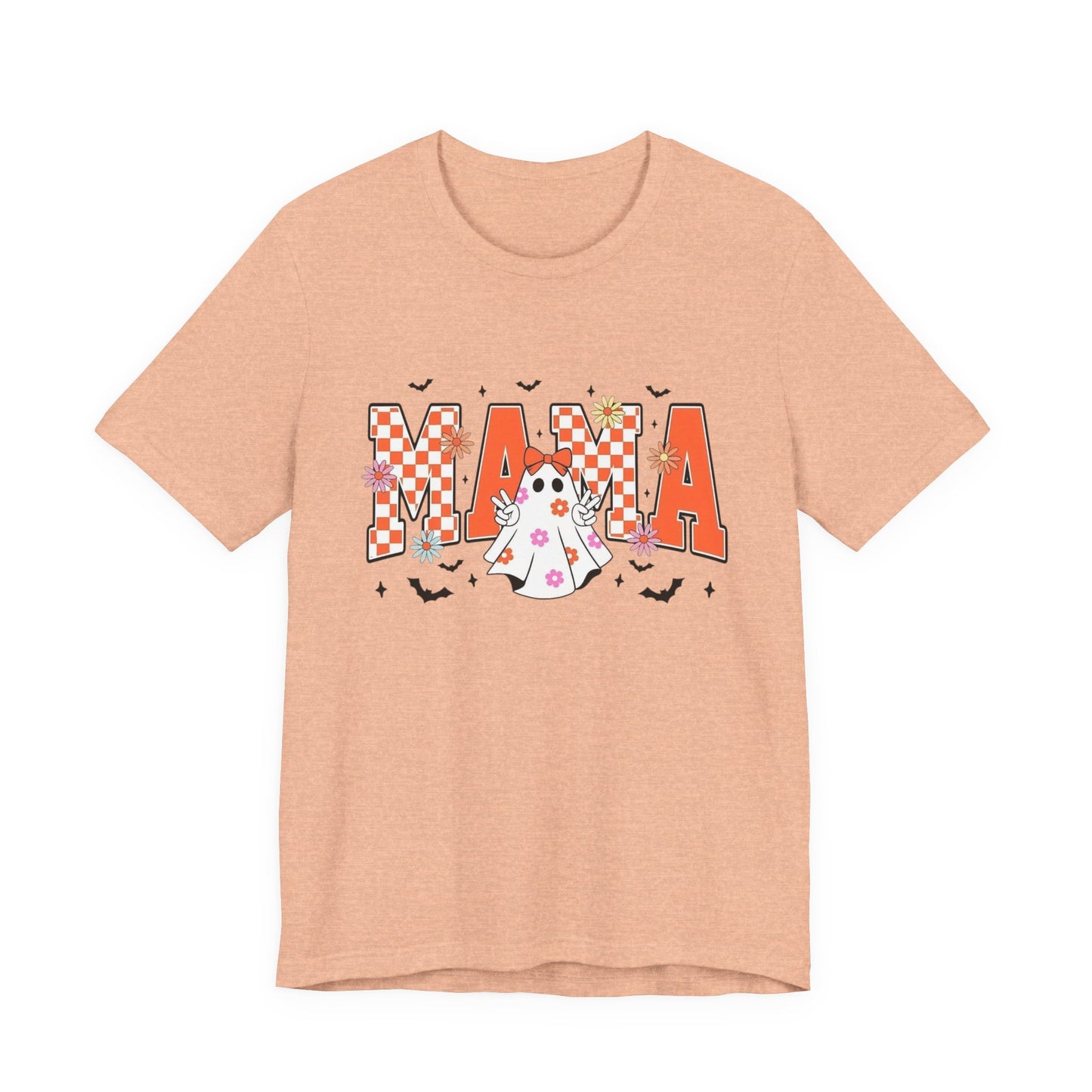 Mama Halloween T-Shirt — Cute Ghost & Checkerboard Lettering