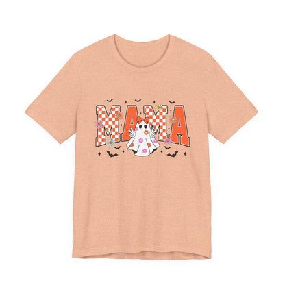 Mama Halloween T-Shirt — Cute Ghost & Checkerboard Lettering