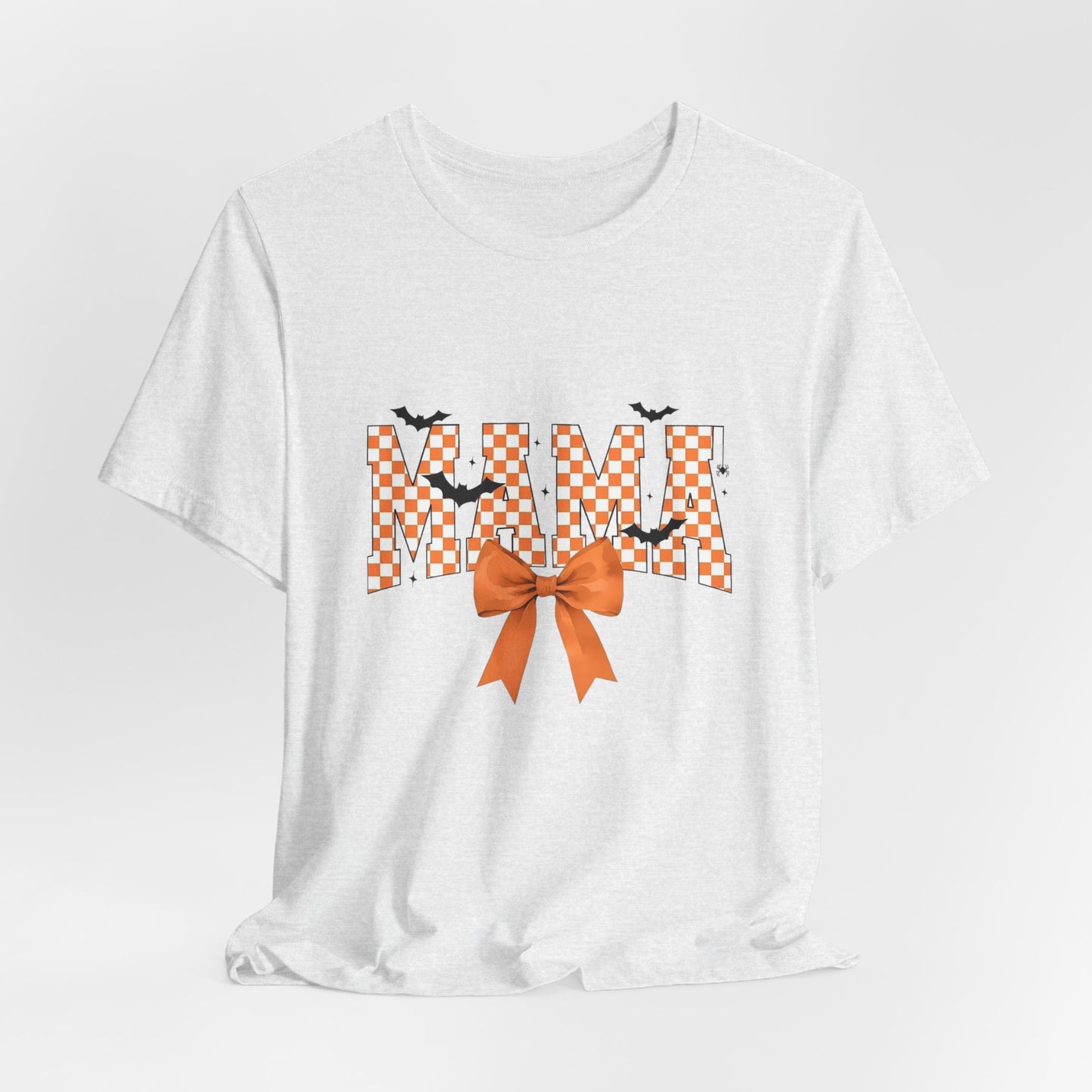 Mami Halloween Tee — Orange Checker 'MAMI' with Bow & Bats