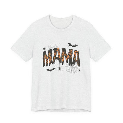 Mama Halloween Tee — Leopard Drip "MAMA" with Bats & Spiders Halloween Shirt