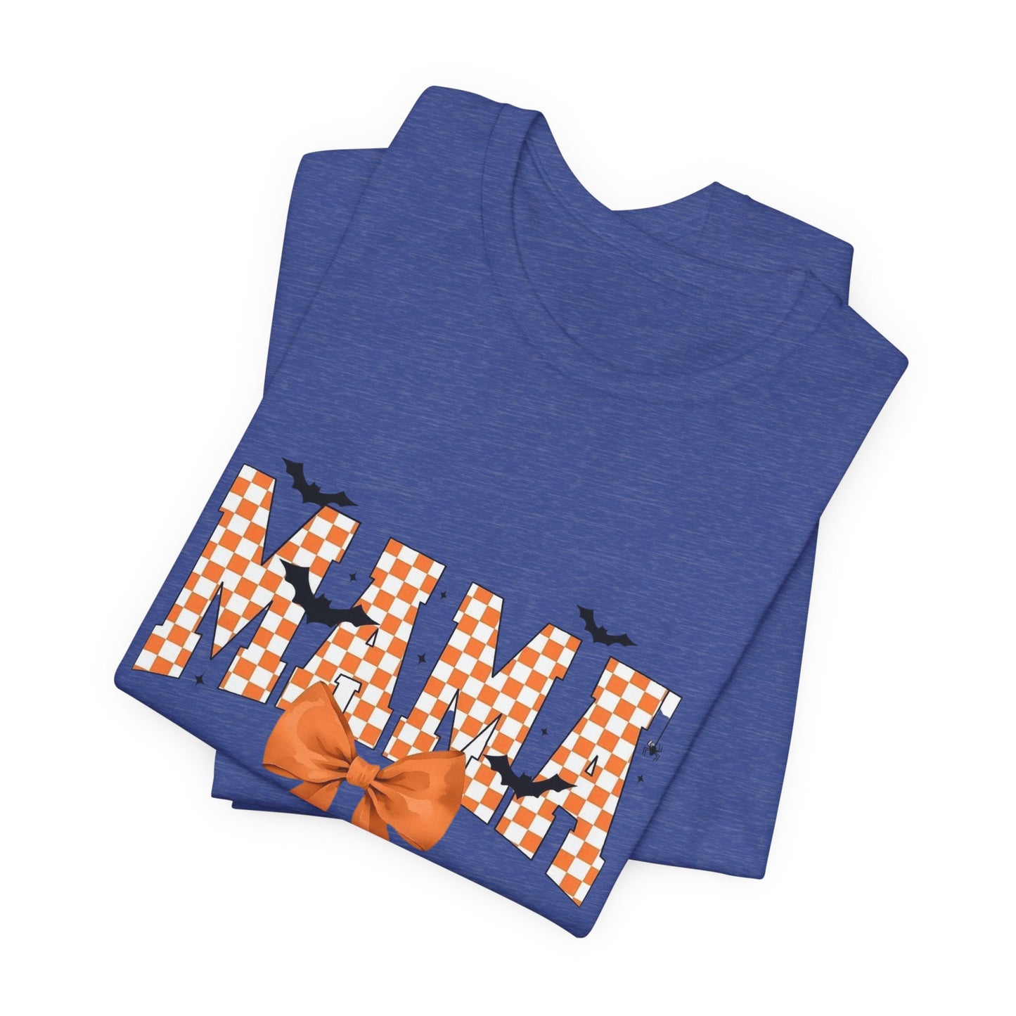 Mami Halloween Tee — Orange Checker 'MAMI' with Bow & Bats