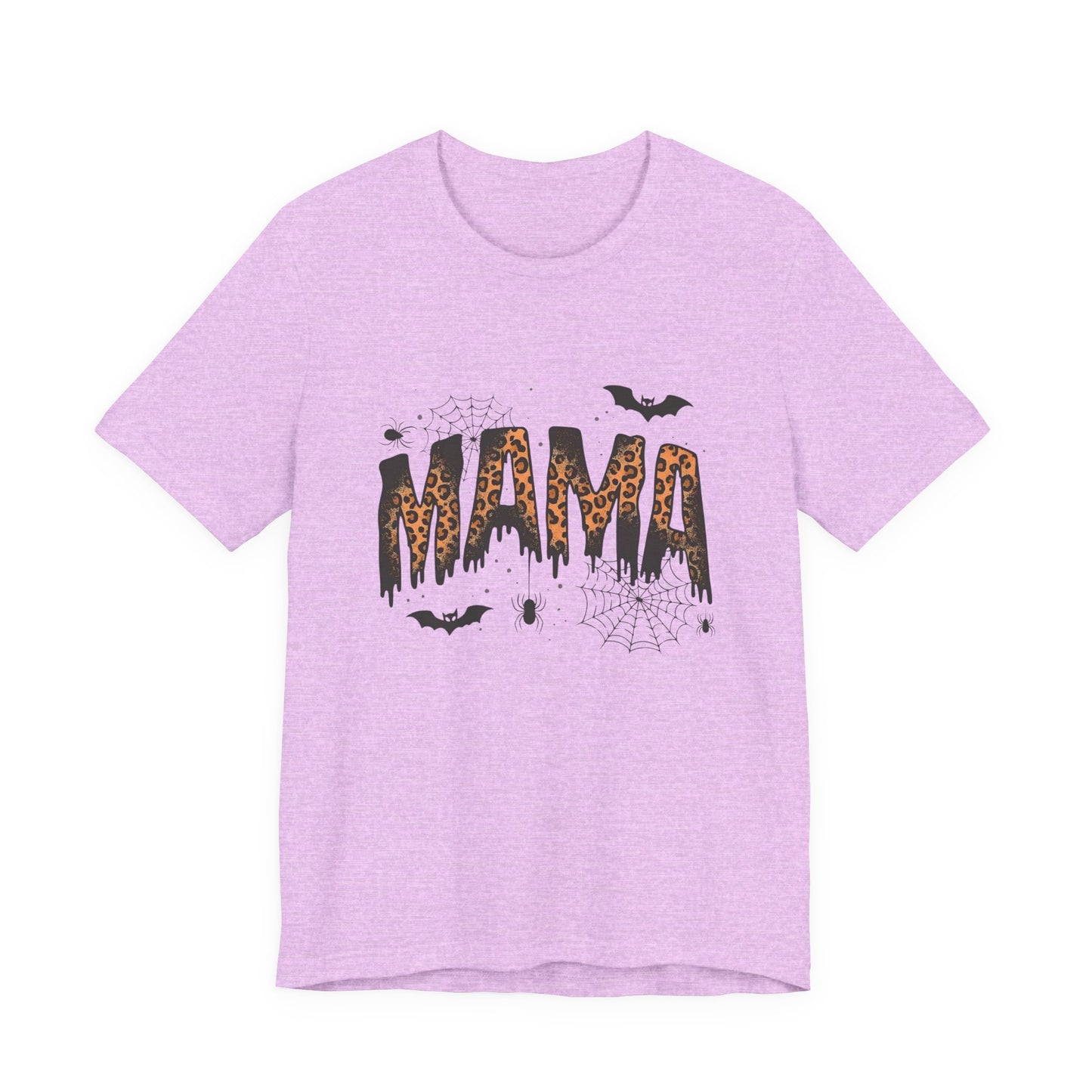 Mama Halloween Tee — Leopard Drip "MAMA" with Bats & Spiders Halloween Shirt