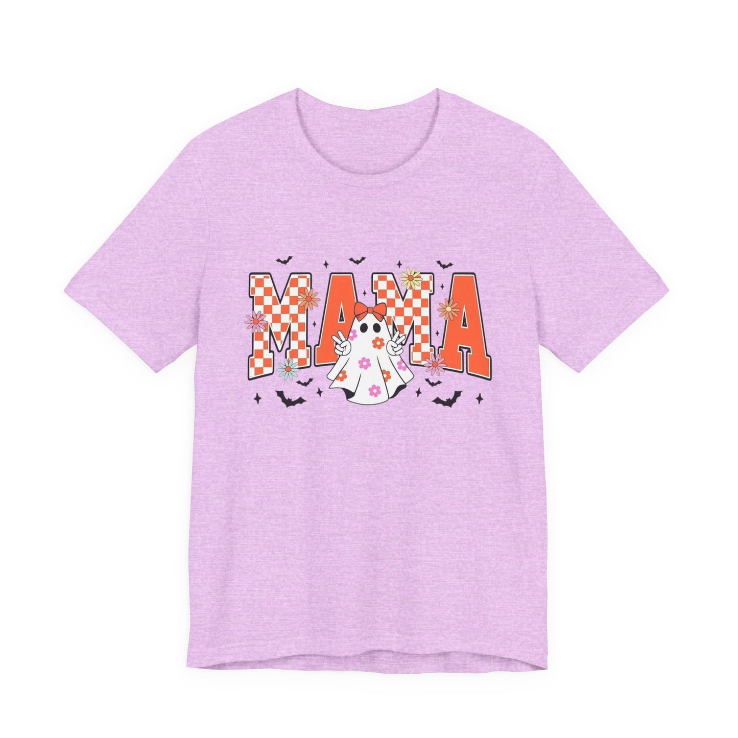 Mama Halloween T-Shirt — Cute Ghost & Checkerboard Lettering