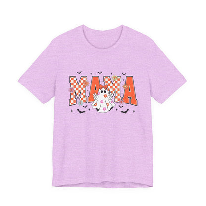 Mama Halloween T-Shirt — Cute Ghost & Checkerboard Lettering