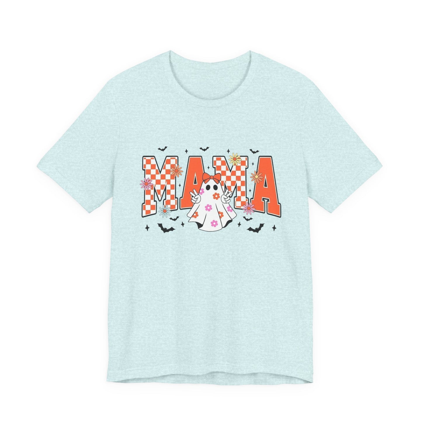 Mama Halloween T-Shirt — Cute Ghost & Checkerboard Lettering