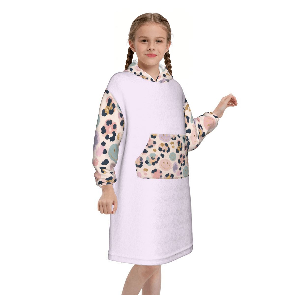 Blanket Hoodie for Kids Girly Cheetah Smiley Face Print