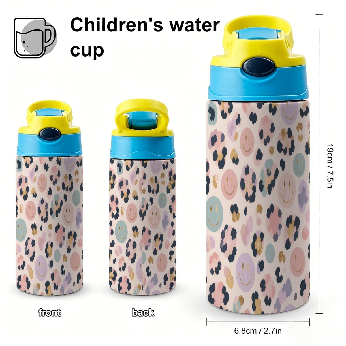 Cheetah Smiley Kids Water Bottle