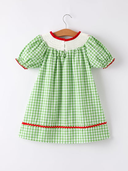 🍎 Back to School Girls’ Green Plaid Smocked Dress | Classic First Day School Outfit 🎒
