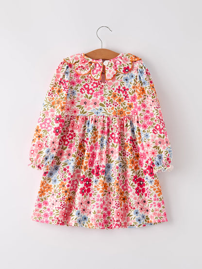 🎃 Fall Halloween & Thanksgiving Pumpkin Bow Smock Embroidered Floral Dress | Boutique Autumn Holiday Dress