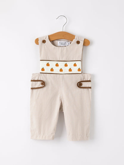 🎃 Fall Halloween & Thanksgiving Pumpkin Smock Embroidered Boys Romper | Boutique Baby & Toddler Holiday Outfit