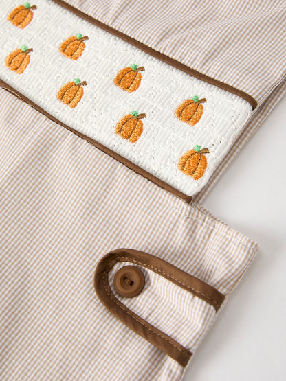 🎃 Fall Halloween & Thanksgiving Pumpkin Smock Embroidered Boys Romper | Boutique Baby & Toddler Holiday Outfit