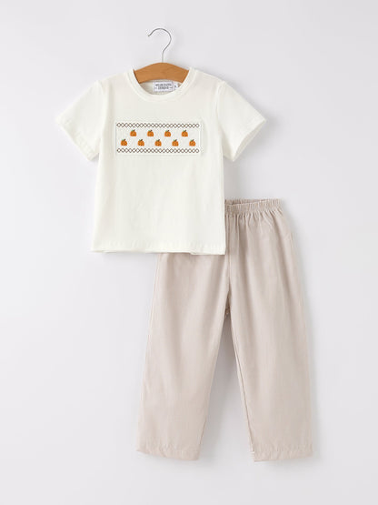 🎃🍂 Halloween & Thanksgiving Pumpkin Smock Embroidered Plaid Boys Set | Fall Boutique Boys Outfit