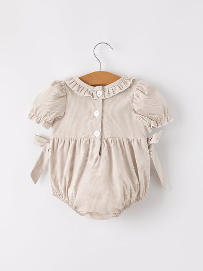 🎃 Fall Halloween & Thanksgiving Pumpkin Embroidery Smock Plaid Baby Girl Romper | Boutique Autumn Holiday Outfit