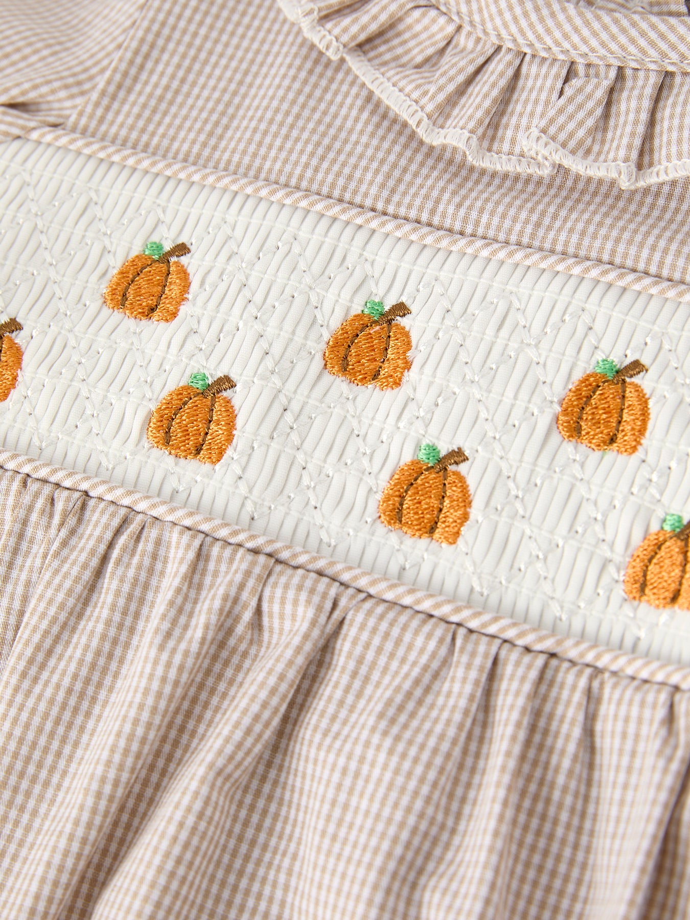🎃 Fall Halloween & Thanksgiving Pumpkin Embroidery Smock Plaid Baby Girl Romper | Boutique Autumn Holiday Outfit