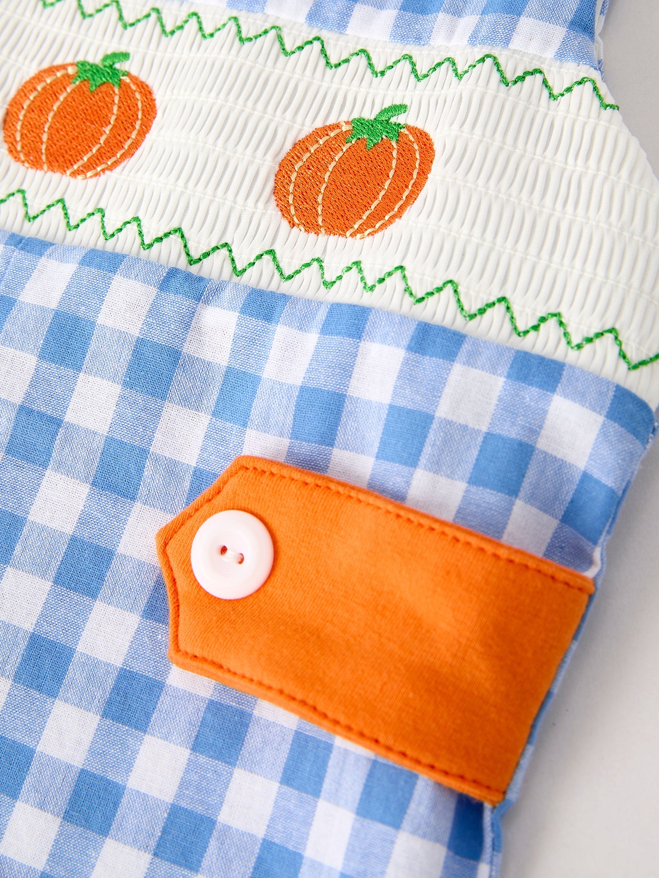 💙 Blue Fall Thanksgiving & Halloween Pumpkin Smock Embroidered Baby Boy Romper | Boutique Autumn Holiday Outfit