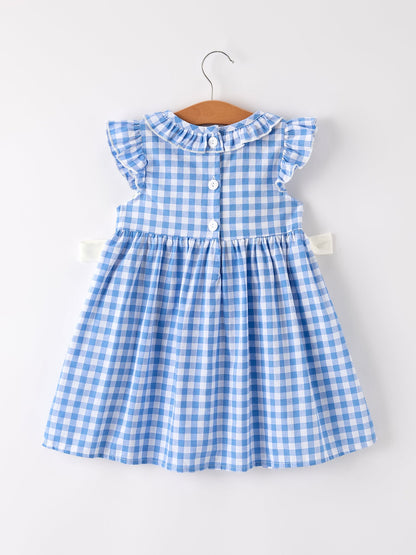 Fall Thanksgiving & Halloween Blue Pumpkin Smocked Baby Girl Dress | Boutique Autumn Toddler Outfit | Pumpkin Embroidery Dress