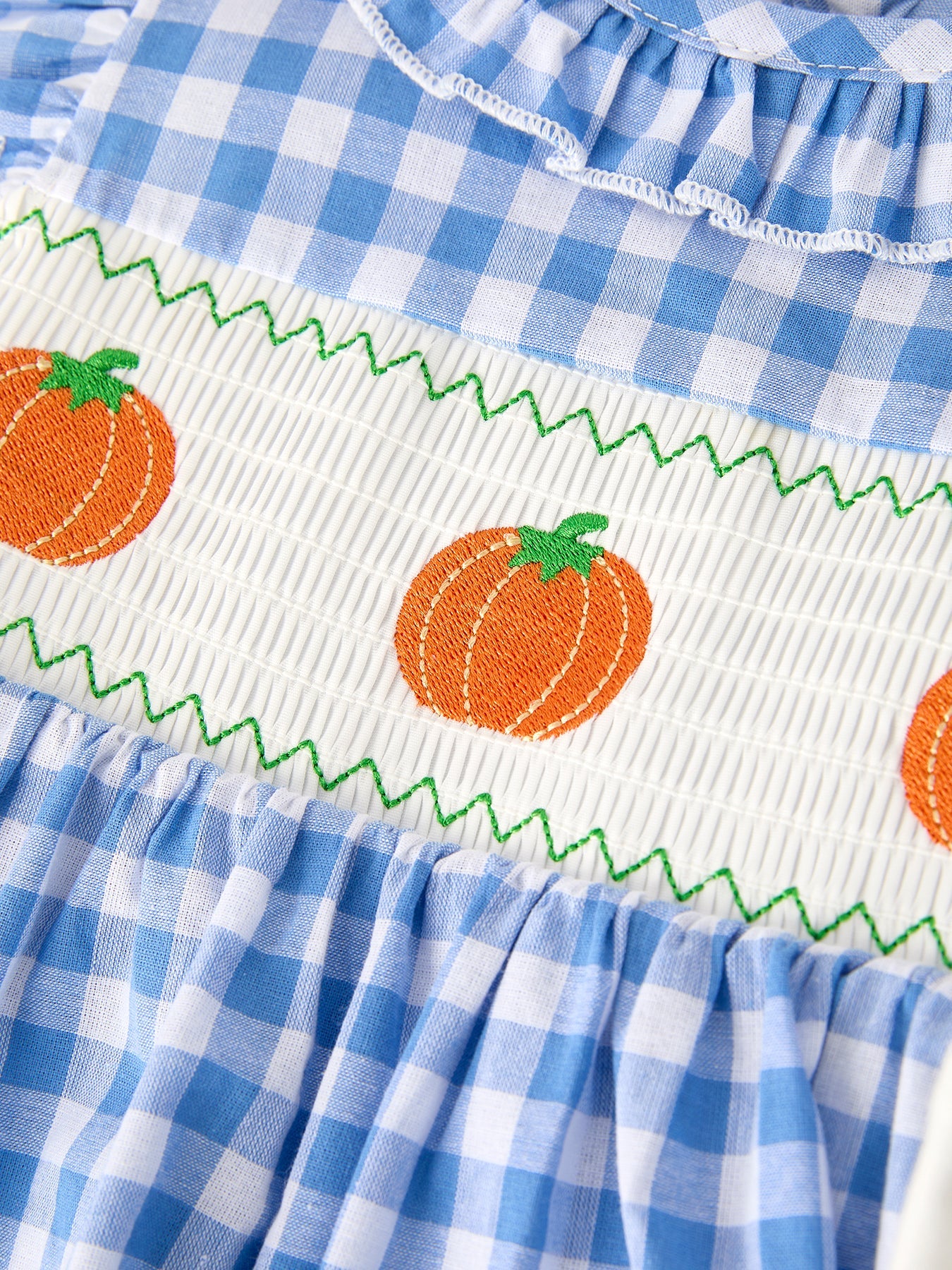 Fall Thanksgiving & Halloween Blue Pumpkin Smocked Baby Girl Dress | Boutique Autumn Toddler Outfit | Pumpkin Embroidery Dress