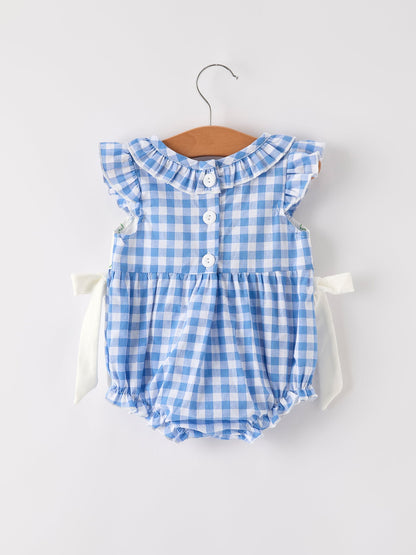 🎃 Fall Thanksgiving & Halloween Blue Pumpkin Smock Embroidery Baby Girl Romper | Boutique Autumn Holiday Outfit
