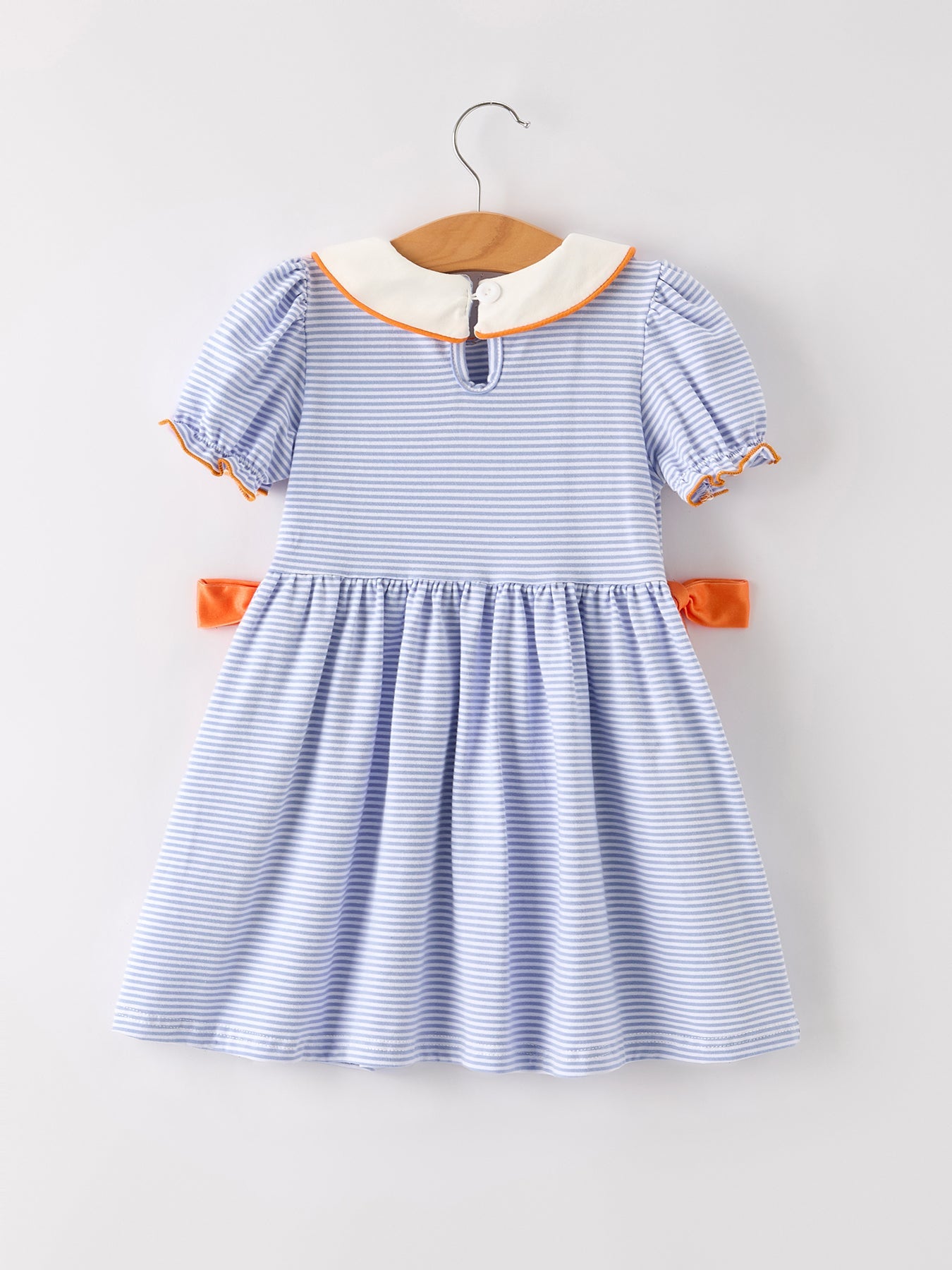🍂 Fall Thanksgiving & Halloween Lapel Stripe Pumpkin Applique Bow Girls Dress | Boutique Autumn Holiday Outfit