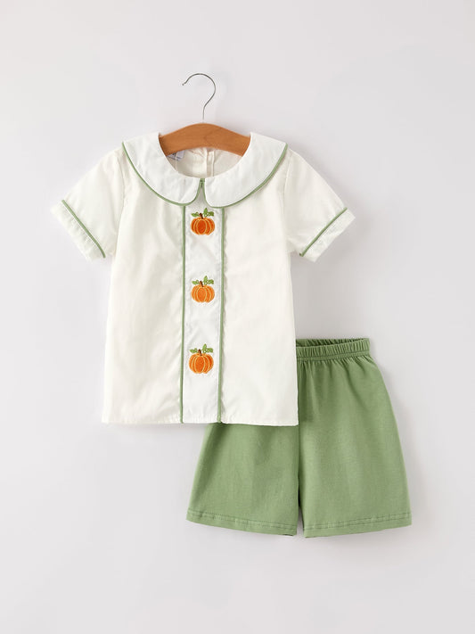 🎃🍂 Thanksgiving & Halloween Pumpkin Applique Boy’s Set | Fall Boutique Boys Outfit