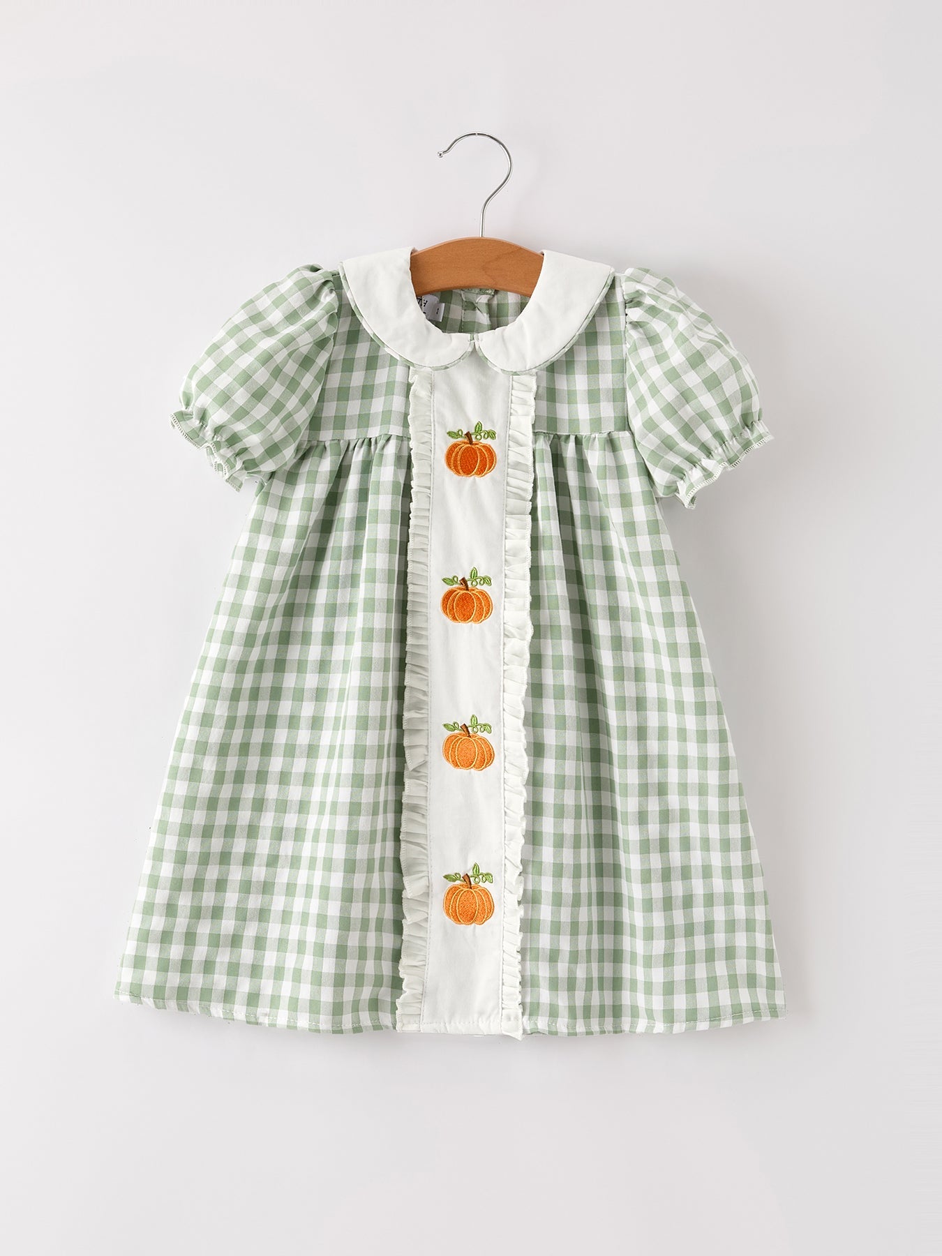 🎃 Fall Halloween & Thanksgiving Pumpkin Applique Plaid Green Girls Dress | Boutique Autumn Holiday Dress