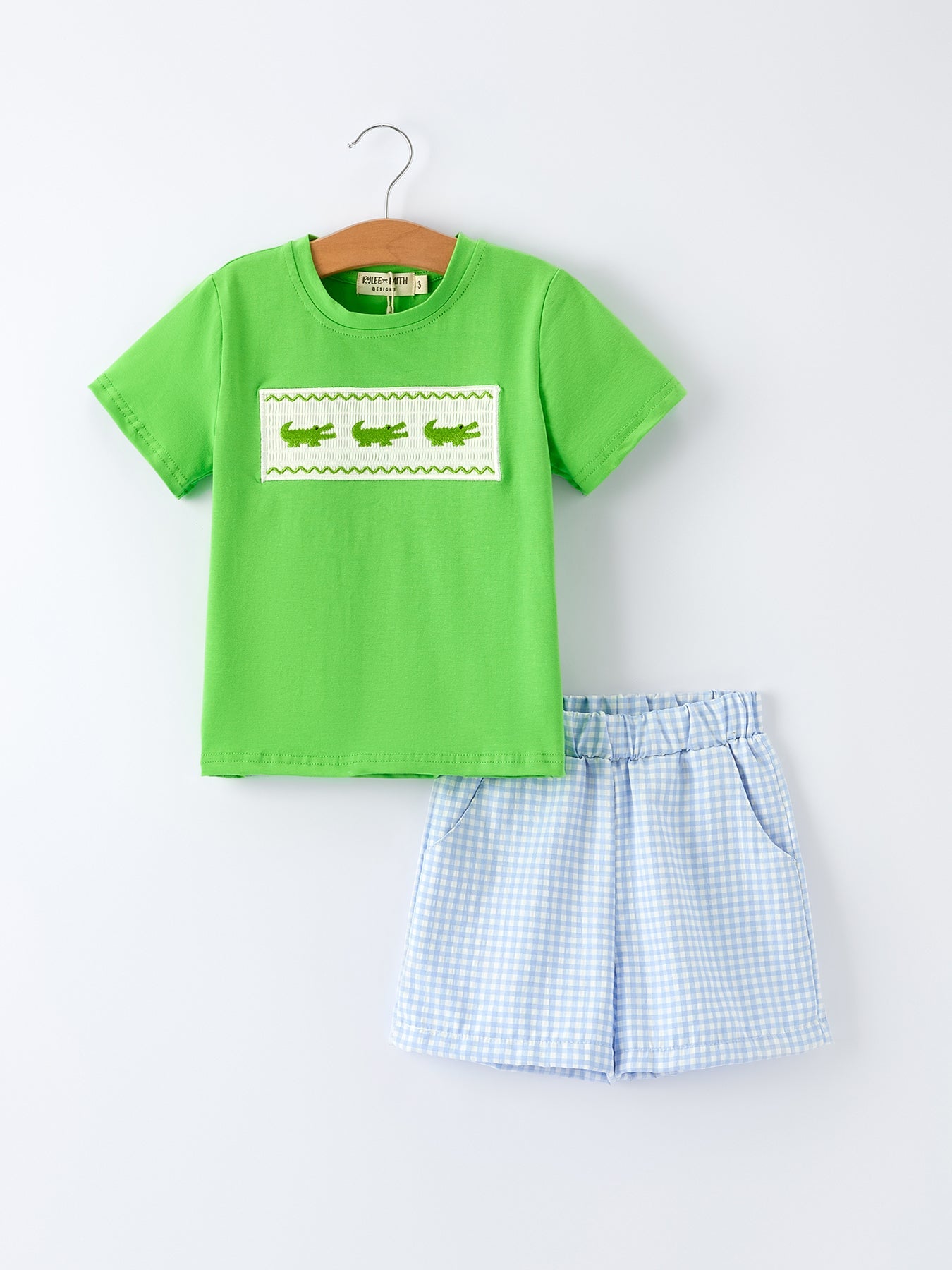 Toddler Boys Summer Crocodile Embroidered Plaid Shorts Set | Boutique Baby Boy Outfit | Animal Applique Summer Clothing