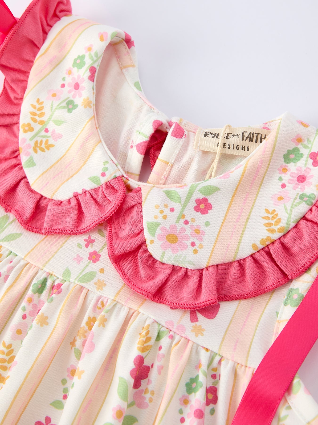 Summer Floral Bow Ruffle Girls Dress | Boutique Baby Girl Outfit | Floral Toddler Dress with Bow Detail
