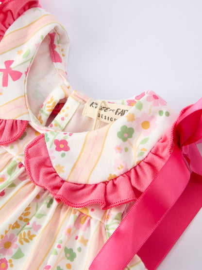 Spring Floral Bow Ruffle Girl Bloomer Set | Boutique Baby Girl Outfit | Floral Baby Shorts Set