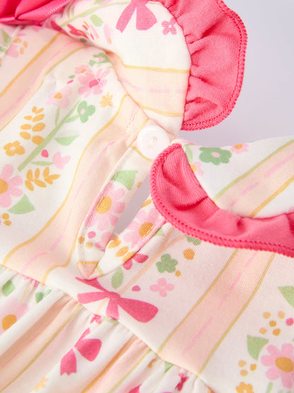 Spring Floral Bow Ruffle Girl Bloomer Set | Boutique Baby Girl Outfit | Floral Baby Shorts Set