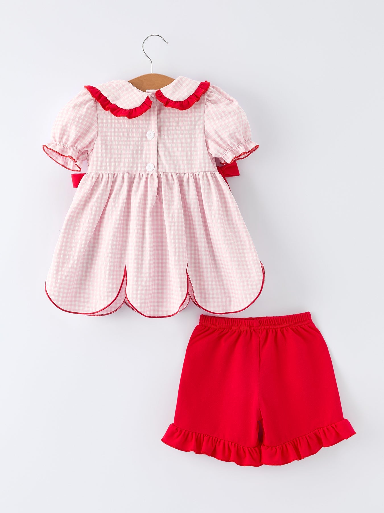 Girls’ Plaid Smocked Strawberry Applique Shorts Set | Boutique Baby Girl Summer Outfit | Strawberry Toddler Set