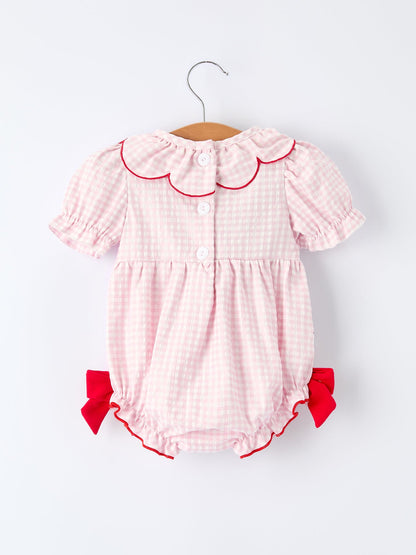 Baby Girls’ Plaid Smocked Strawberry Applique Romper | Boutique Baby Girl Outfit | Strawberry Toddler Romper