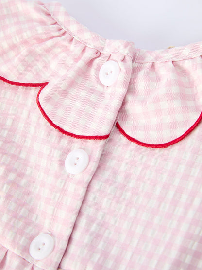 Baby Girls’ Plaid Smocked Strawberry Applique Romper | Boutique Baby Girl Outfit | Strawberry Toddler Romper