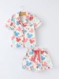 4th Of July Red Blue Print Girls Pajamas Set