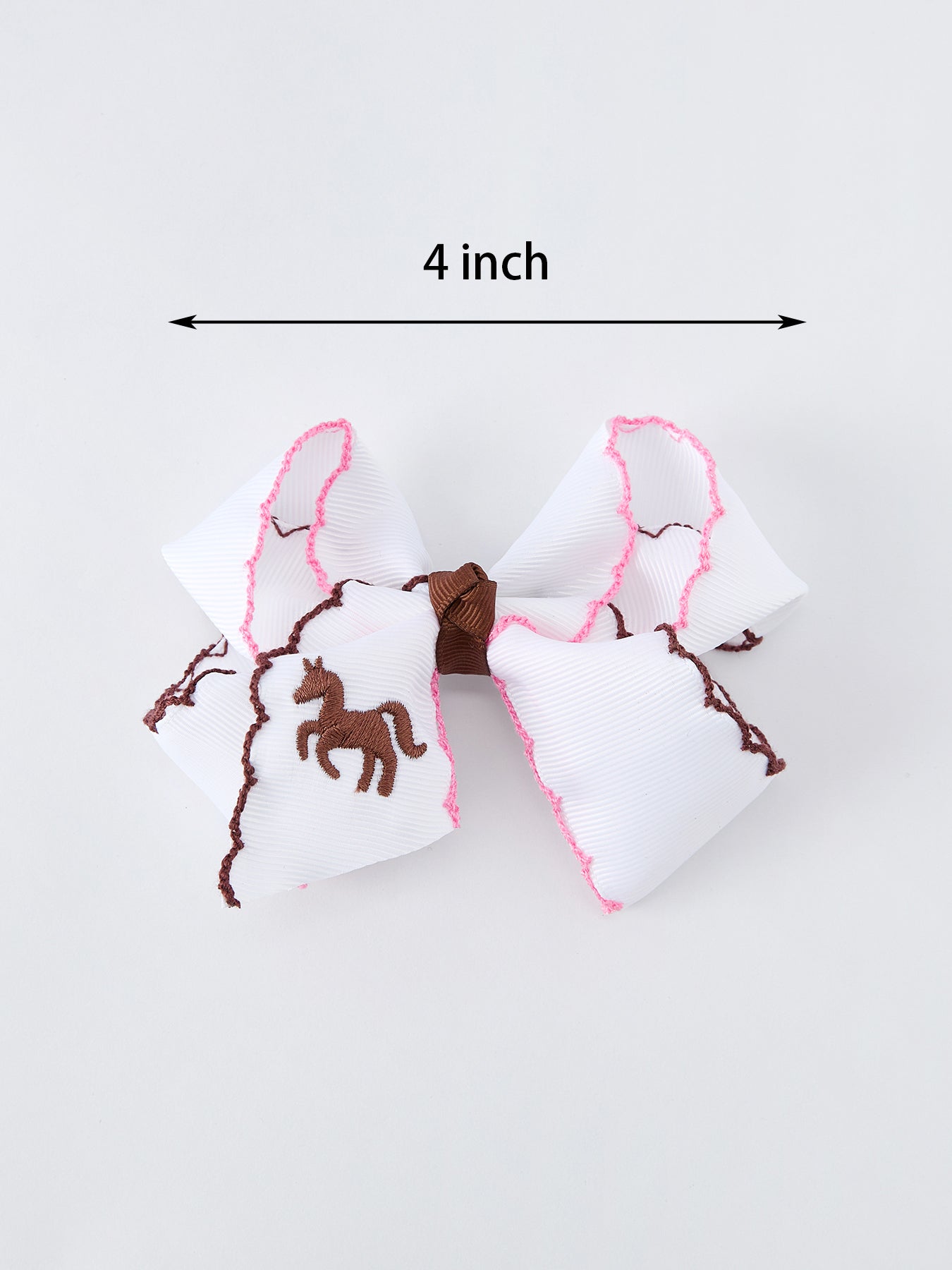 Western Horse Embroidery Girls Hairpin | 4 Inch Ruffle Edge Boutique Hair Bow | Cowboy Girl Accessory