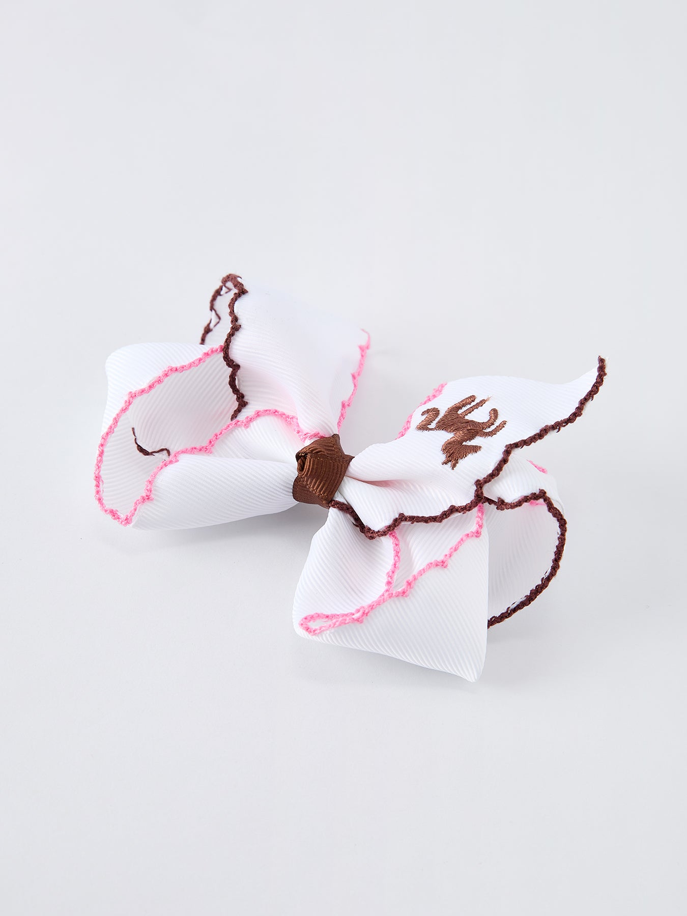Western Horse Embroidery Girls Hairpin | 4 Inch Ruffle Edge Boutique Hair Bow | Cowboy Girl Accessory