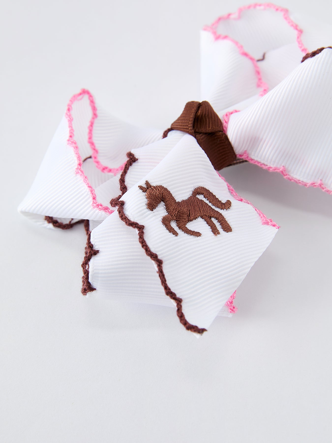 Western Horse Embroidery Girls Hairpin | 4 Inch Ruffle Edge Boutique Hair Bow | Cowboy Girl Accessory