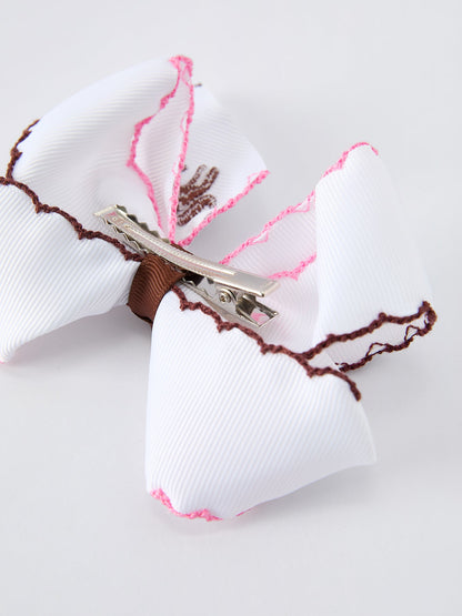 Western Horse Embroidery Girls Hairpin | 4 Inch Ruffle Edge Boutique Hair Bow | Cowboy Girl Accessory