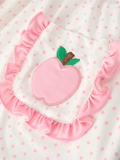 🍎🎒 Girls’ Back to School Apple Appliqué Set with Pockets | Cute School Outfit ✏️
