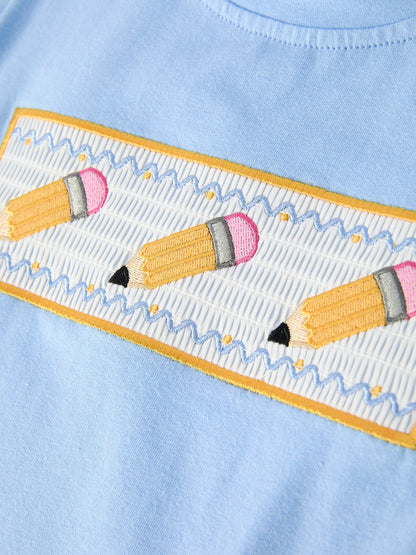 ✏️ Back to School Boys’ Pencil Appliqué Plaid Shorts Set | First Day School Outfit 🎒
