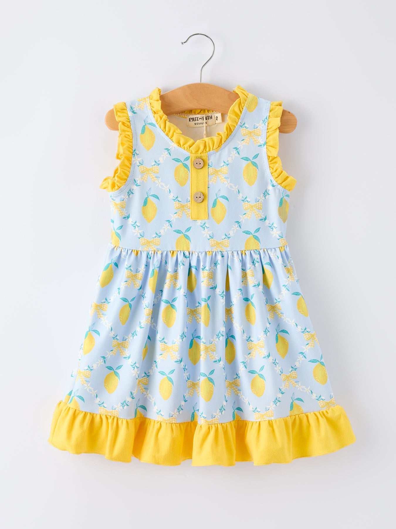 Summer Lemon Floral Print Girl Sleeveless Ruffle Dress | Boutique Baby Girl Summer Dress | Lemon Toddler Outfit