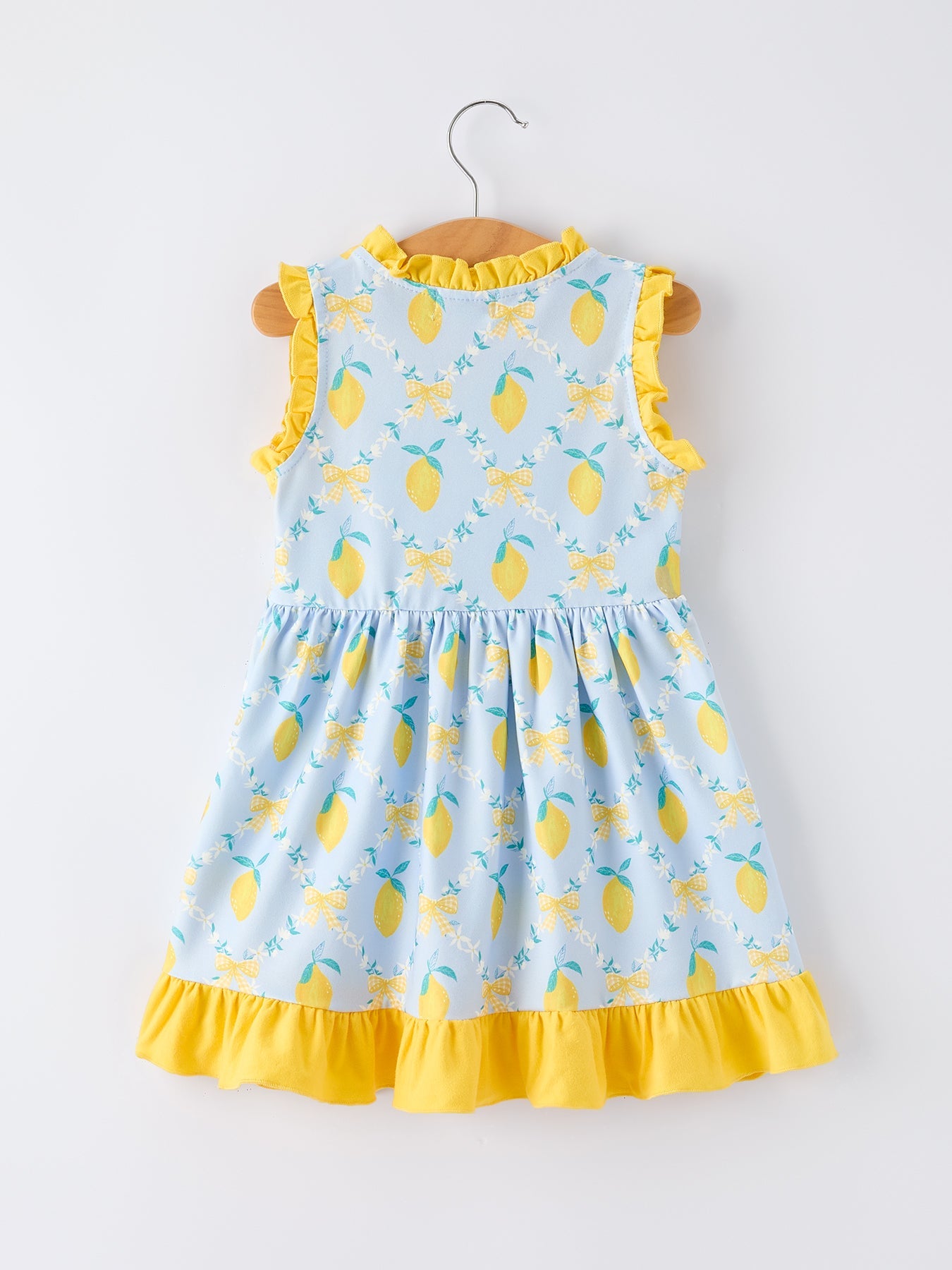 Summer Lemon Floral Print Girl Sleeveless Ruffle Dress | Boutique Baby Girl Summer Dress | Lemon Toddler Outfit