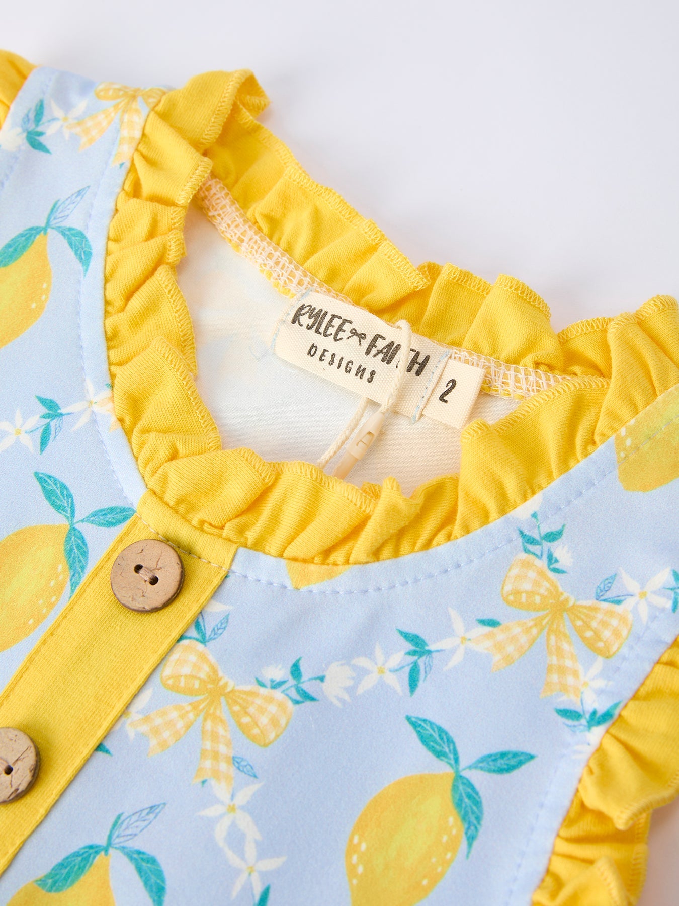 Summer Lemon Floral Print Girl Sleeveless Ruffle Dress | Boutique Baby Girl Summer Dress | Lemon Toddler Outfit