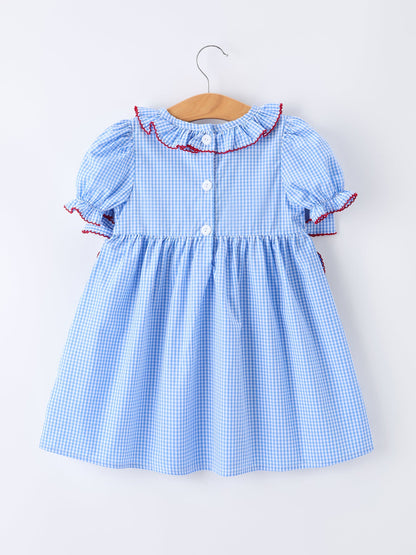 🍎🎀 Back to School Apple Plaid Girls Smocked Dress | Puff Sleeve & Bow School Outfit ✏️